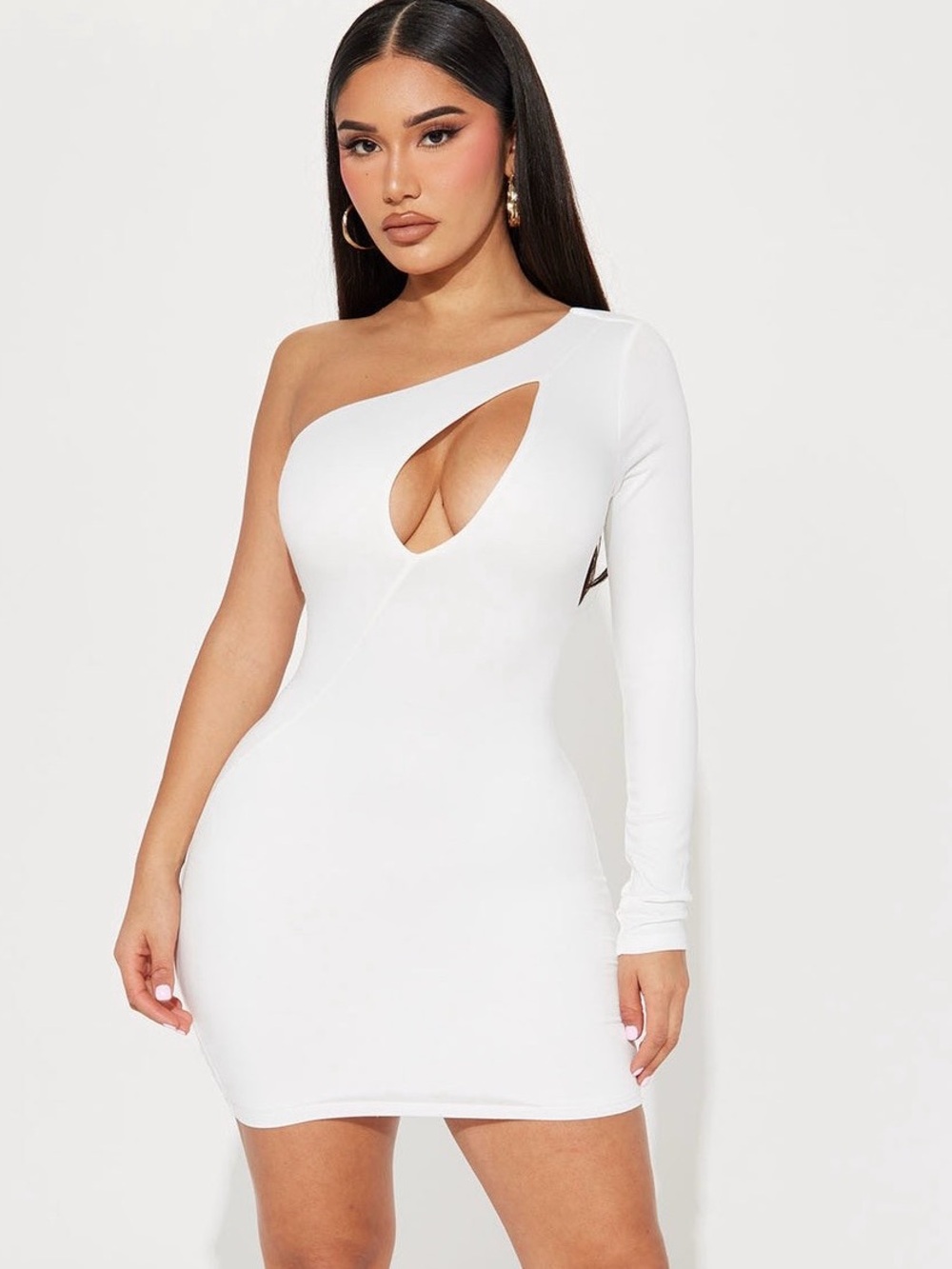 Fashion Nova White One-Shoulder Cutout Mini Dress